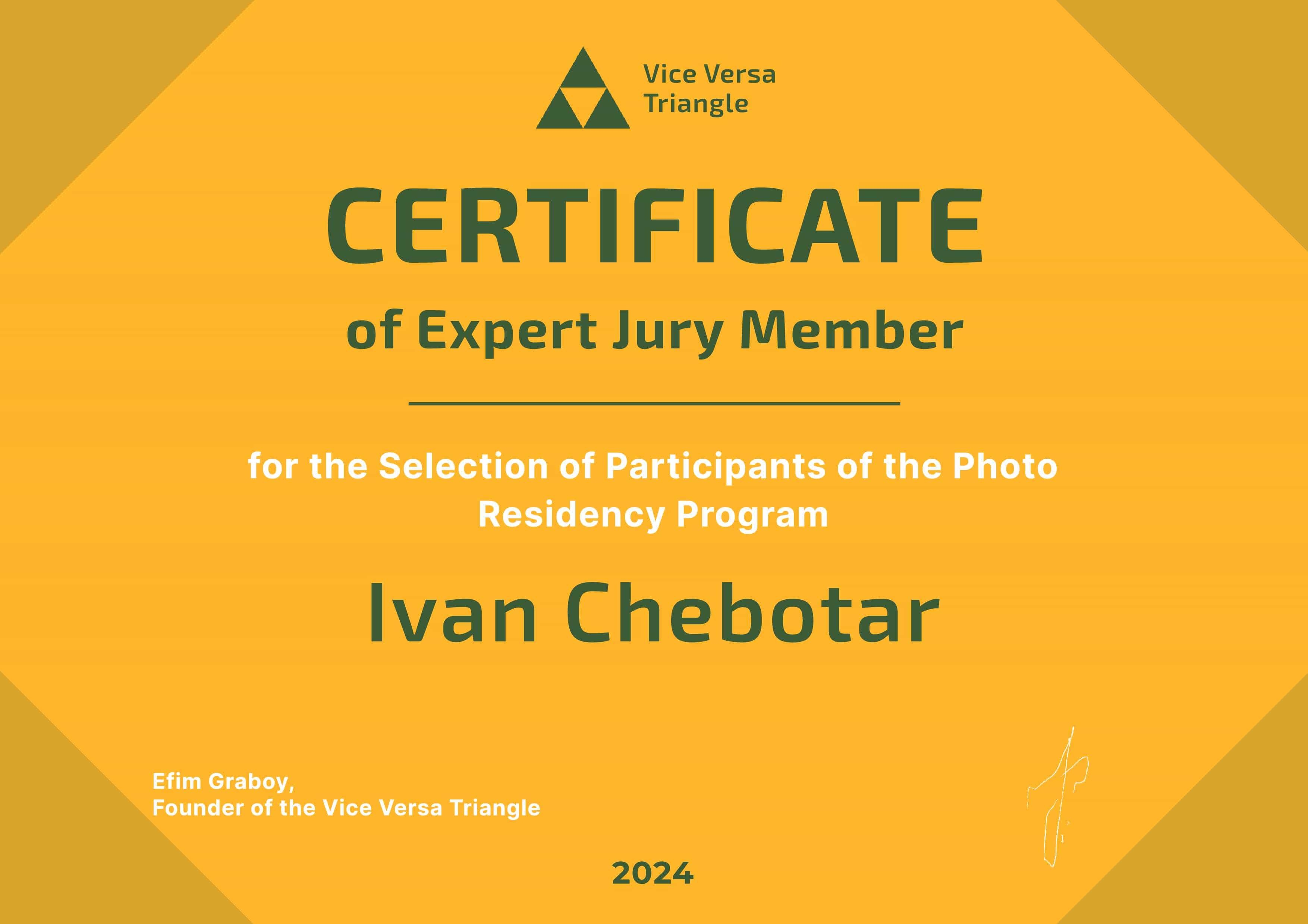 certificate 2024, Expert Jury Member in Vice Versa Triangle
